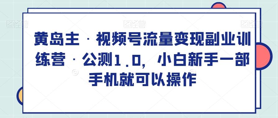 黄岛主·视频号流量变现副业训练营·公测1.0，小白新手一部手机就可以操作-搞钱日记