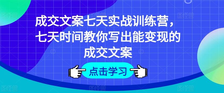 成交文案七天实战训练营，七天时间教你写出能变现的成交文案-搞钱日记