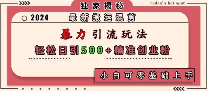 最新搬运混剪暴力引流玩法，轻松日引500+精准创业粉，小白可零基础上手-搞钱日记