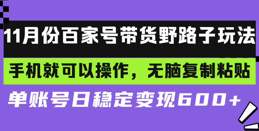 百家号带货野路子玩法 手机就可以操作，无脑复制粘贴 单账号日稳定变现...-搞钱日记