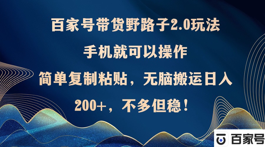 百家号带货野路子2.0玩法，手机就可以操作，简单复制粘贴，无脑搬运日...-搞钱日记