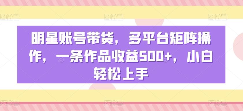 明星账号带货，多平台矩阵操作，一条作品收益500+，小白轻松上手【揭秘】-搞钱日记