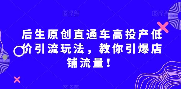 后生原创直通车高投产低价引流玩法，教你引爆店铺流量！-搞钱日记