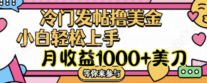 冷门发帖撸美金项目，月收益1000+美金，简单无脑，干就完了【揭秘】-搞钱日记