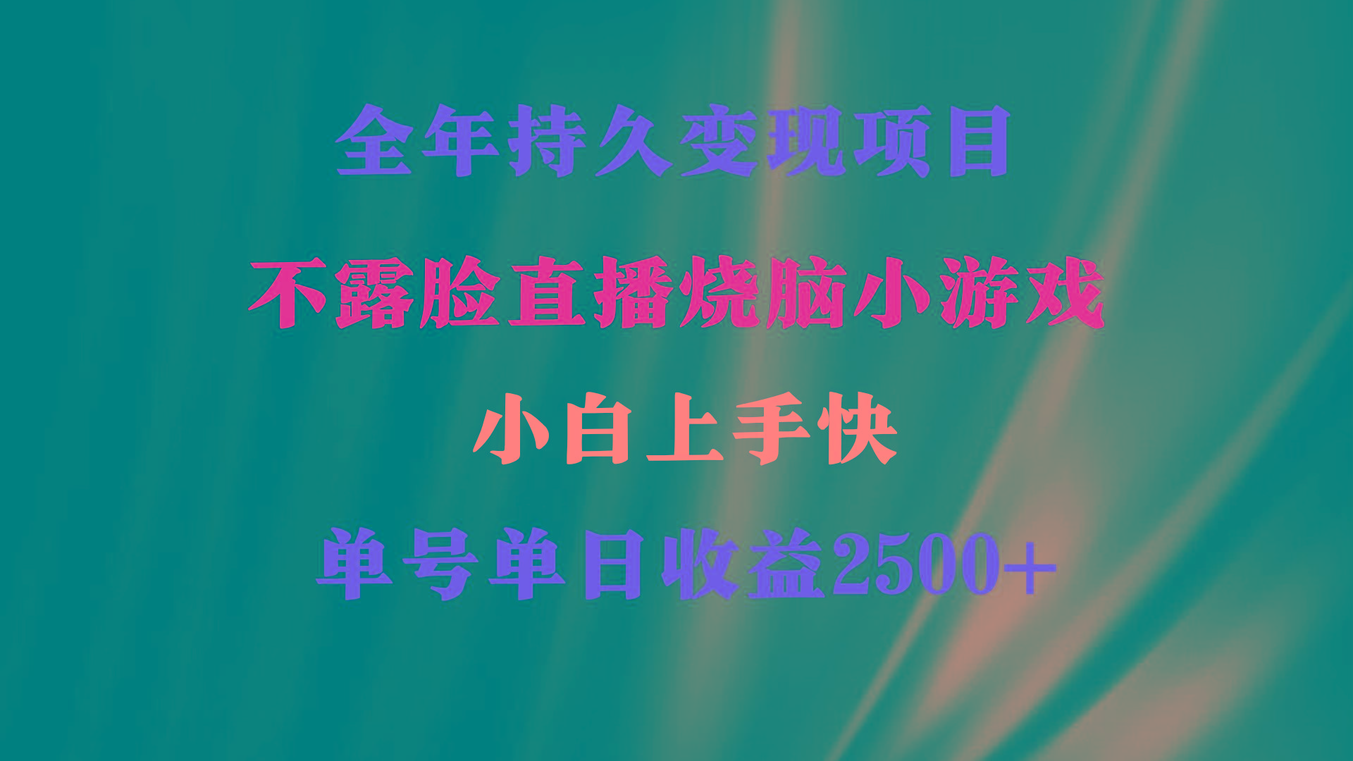 2024年 最优项目，烧脑小游戏不露脸直播  小白上手快 无门槛 一天收益2500+-搞钱日记