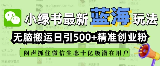 小绿书无脑搬运引流，全自动日引500精准创业粉，微信生态内又一个闷声发财的机会-搞钱日记