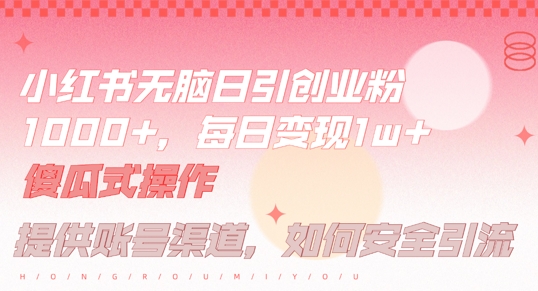 小红书无脑每日引流创业粉500+，小白每天只花半小时，躺赚长尾收益【揭秘】-搞钱日记