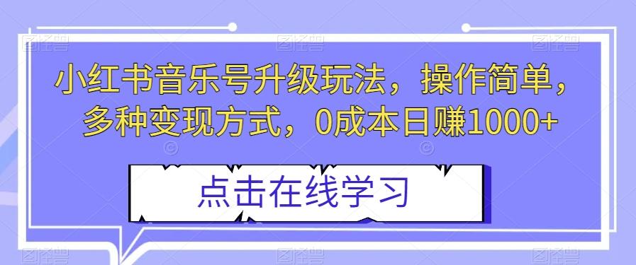 小红书音乐号升级玩法，操作简单，多种变现方式，0成本日赚1000+【揭秘】-搞钱日记