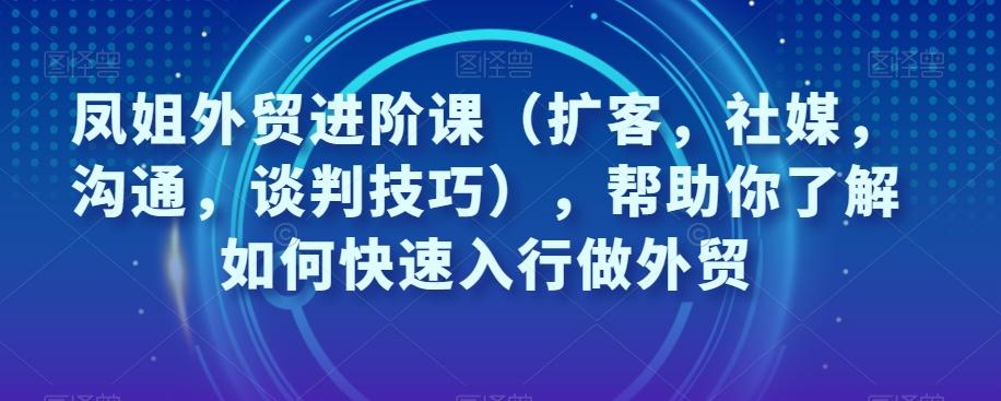 凤姐外贸进阶课（扩客，社媒，沟通，谈判技巧），帮助你了解如何快速入行做外贸-搞钱日记