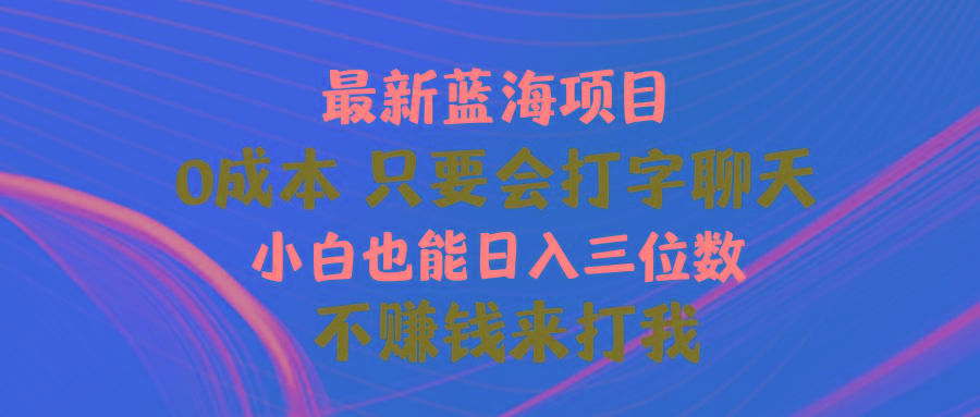 最新蓝海项目 0成本 只要会打字聊天 小白也能日入三位数 不赚钱来打我-搞钱日记