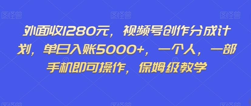 外面收1280元，视频号创作分成计划，单日入账5000+，一个人，一部手机即可操作，保姆级教学【揭秘】-搞钱日记