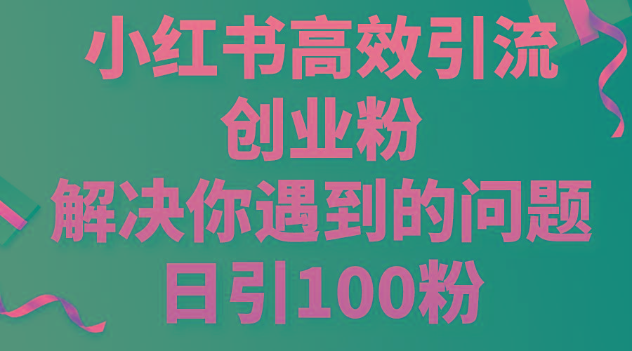 小红书高效引流创业粉，解决你遇到的问题，日引100粉-搞钱日记