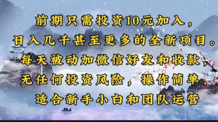 前期只需投资10元加入，日入几千甚至更多的全新项目。每天被动加微信好...-搞钱日记