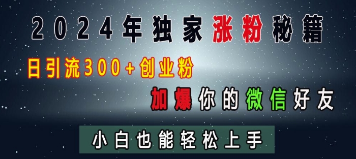 2024年独家涨粉秘籍，日引流300+创业粉，加爆你的微信好友，小白也能轻松上手-搞钱日记