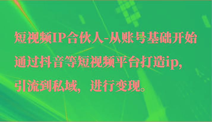 短视频IP合伙人-从账号基础开始通过抖音等短视频平台打造ip，引流到私域，进行变现。-搞钱日记