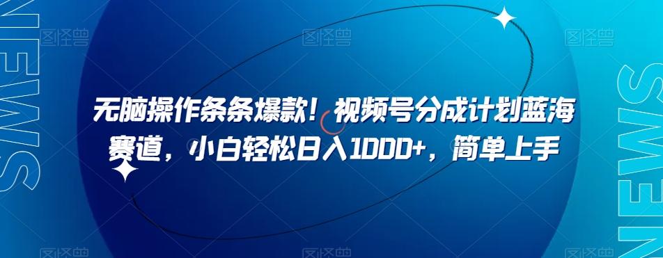 无脑操作条条爆款！视频号分成计划蓝海赛道，小白轻松日入1000+，简单上手-搞钱日记