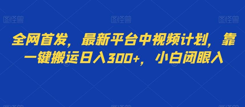 全网首发，最新平台中视频计划，靠一键搬运日入300+，小白闭眼入-搞钱日记