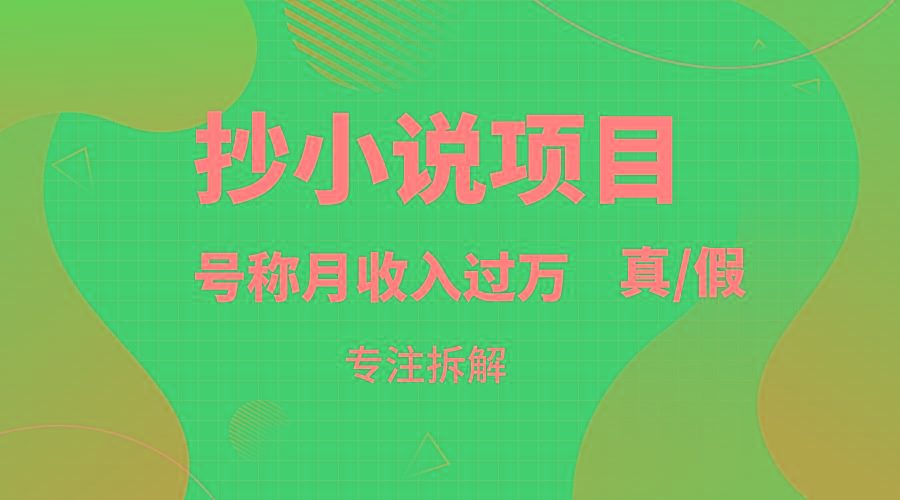 抄小说项目，号称月入过万，到底是否真实，能不能做，详细拆解-搞钱日记