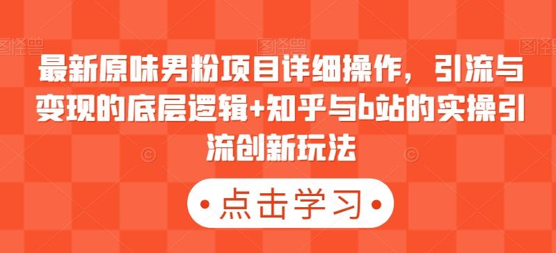 最新原味男粉项目详细操作，引流与变现的底层逻辑+知乎与b站的实操引流创新玩法-搞钱日记
