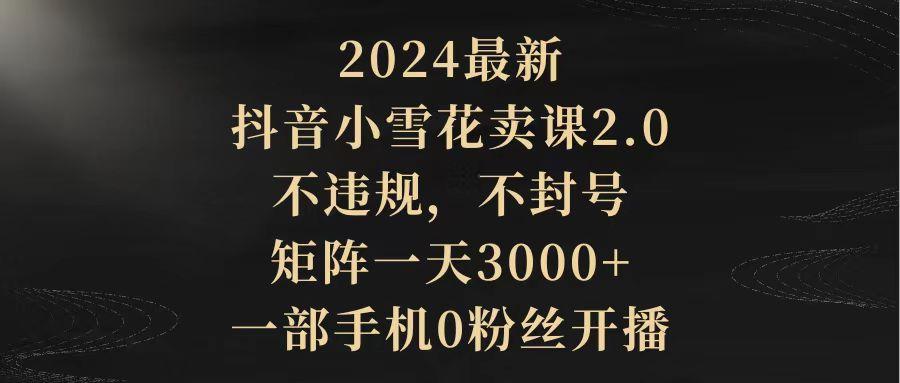 (9639期)2024最新抖音小雪花卖课2.0 不违规 不封号 矩阵一天3000+一部手机0粉丝开播-搞钱日记