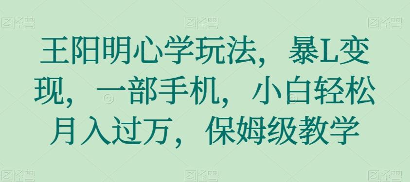 王阳明心学玩法，暴L变现，一部手机，小白轻松月入过万，保姆级教学【揭秘】-搞钱日记