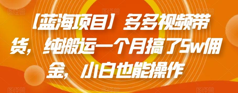 【蓝海项目】多多视频带货，纯搬运一个月搞了5w佣金，小白也能操作【揭秘】-搞钱日记
