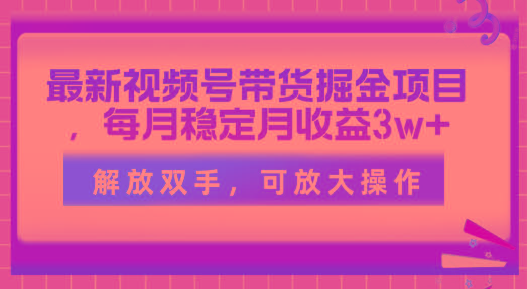 最新视频号带货掘金项目，每月稳定月收益3w+，解放双手，可放大操作-搞钱日记
