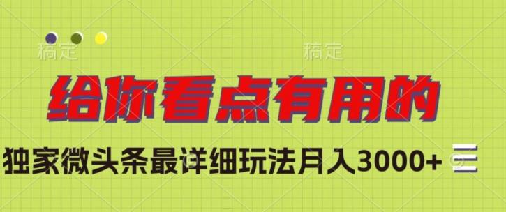 独家微头条最详细玩法，月入3000+【揭秘】-搞钱日记