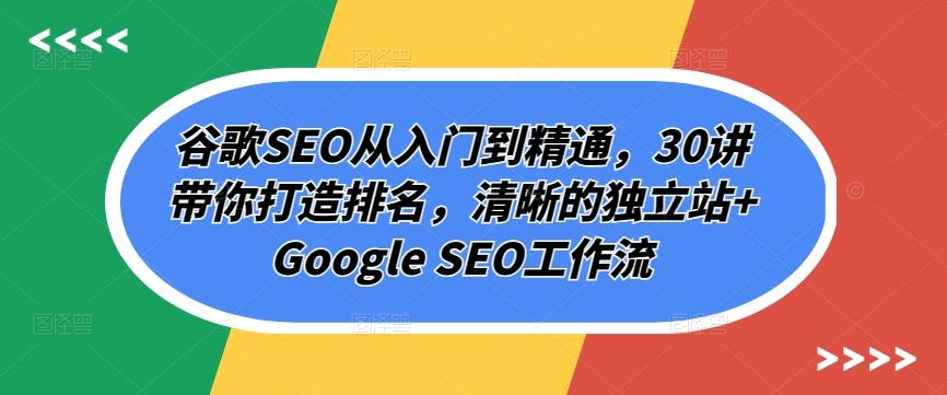 谷歌SEO从入门到精通，30讲带你打造排名，清晰的独立站+Google SEO工作流-搞钱日记