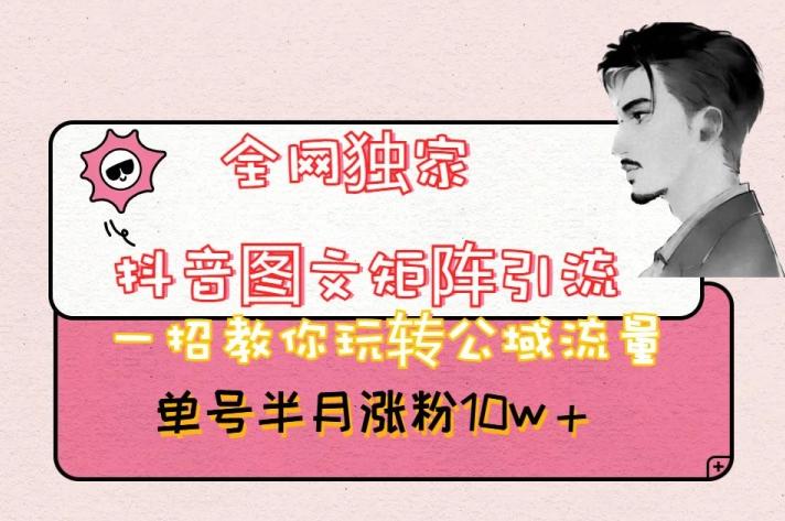 全网独家抖音图文矩阵引流，一招教你玩转公域流量，单号半月涨粉10w+【揭秘】-搞钱日记