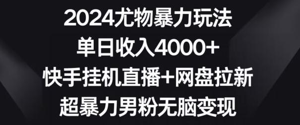 2024尤物暴力玩法，单日收入4000+，快手挂机直播+网盘拉新，超暴力男粉无脑变现【揭秘】-搞钱日记
