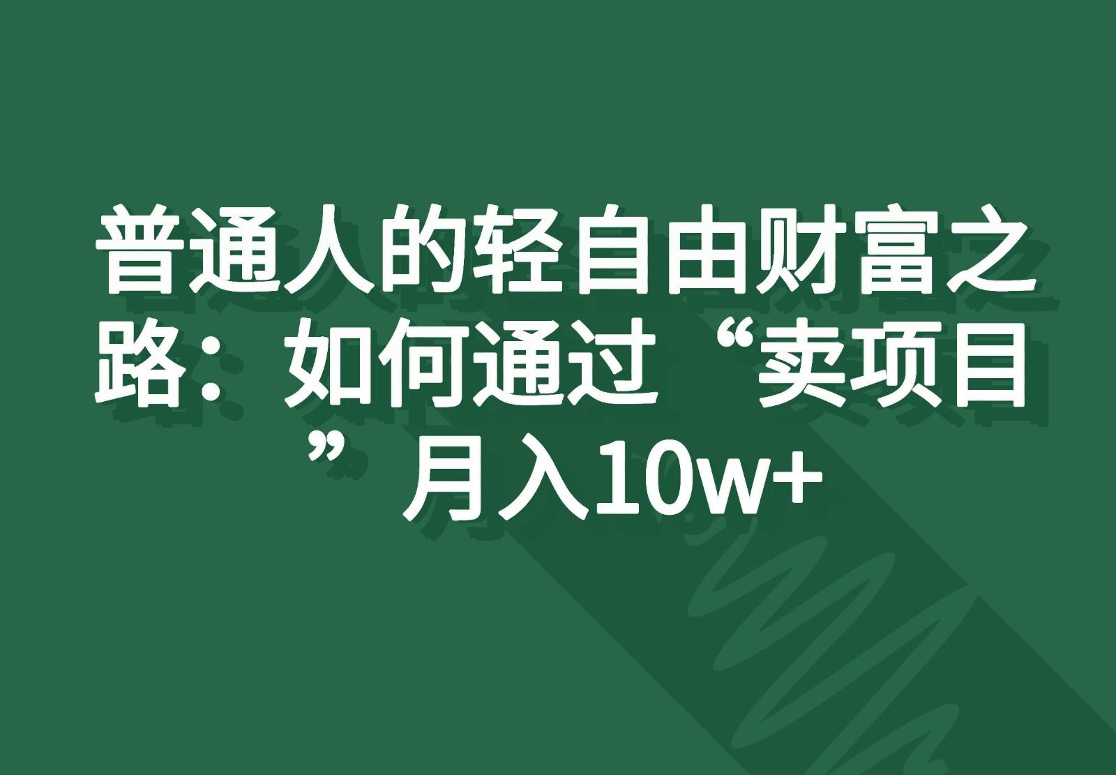 普通人的轻自由财富之路：如何通过“卖项目”月入10w+-搞钱日记