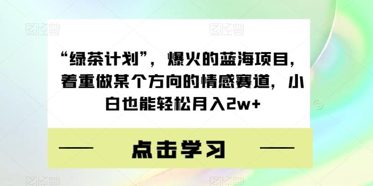 “绿茶计划”，爆火的蓝海项目，着重做某个方向的情感赛道，小白也能轻松月入2w+【揭秘】-搞钱日记