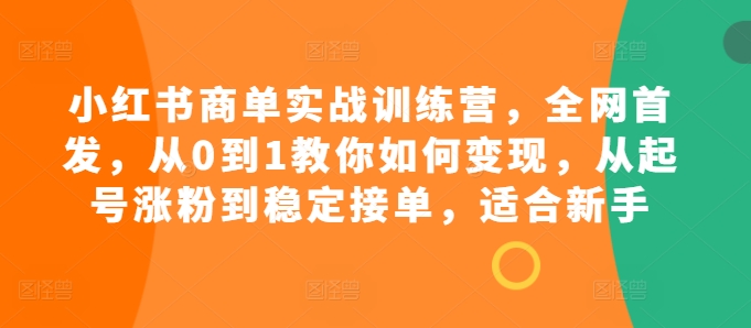 小红书商单实战训练营，全网首发，从0到1教你如何变现，从起号涨粉到稳定接单，适合新手-搞钱日记