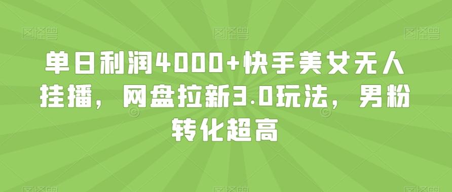 单日利润4000+快手美女无人挂播，网盘拉新3.0玩法，男粉转化超高【揭秘】-搞钱日记