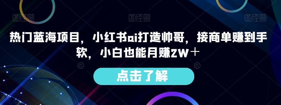热门蓝海项目，小红书ai打造帅哥，接商单赚到手软，小白也能月赚2W＋-搞钱日记