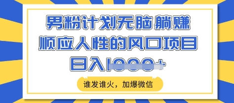 男粉计划无脑躺Z，顺应人性的风口项目，谁发谁火，加爆微信，日入多张【揭秘】-搞钱日记
