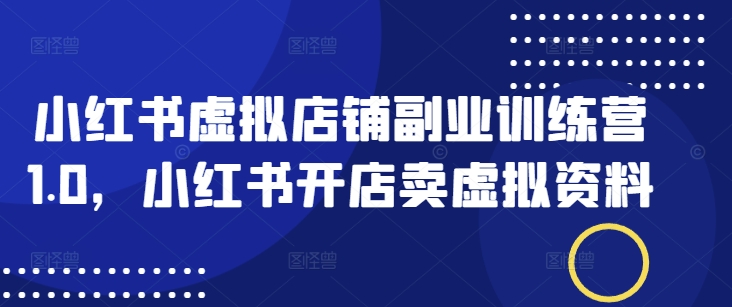 小红书虚拟店铺副业训练营1.0，小红书开店卖虚拟资料-搞钱日记