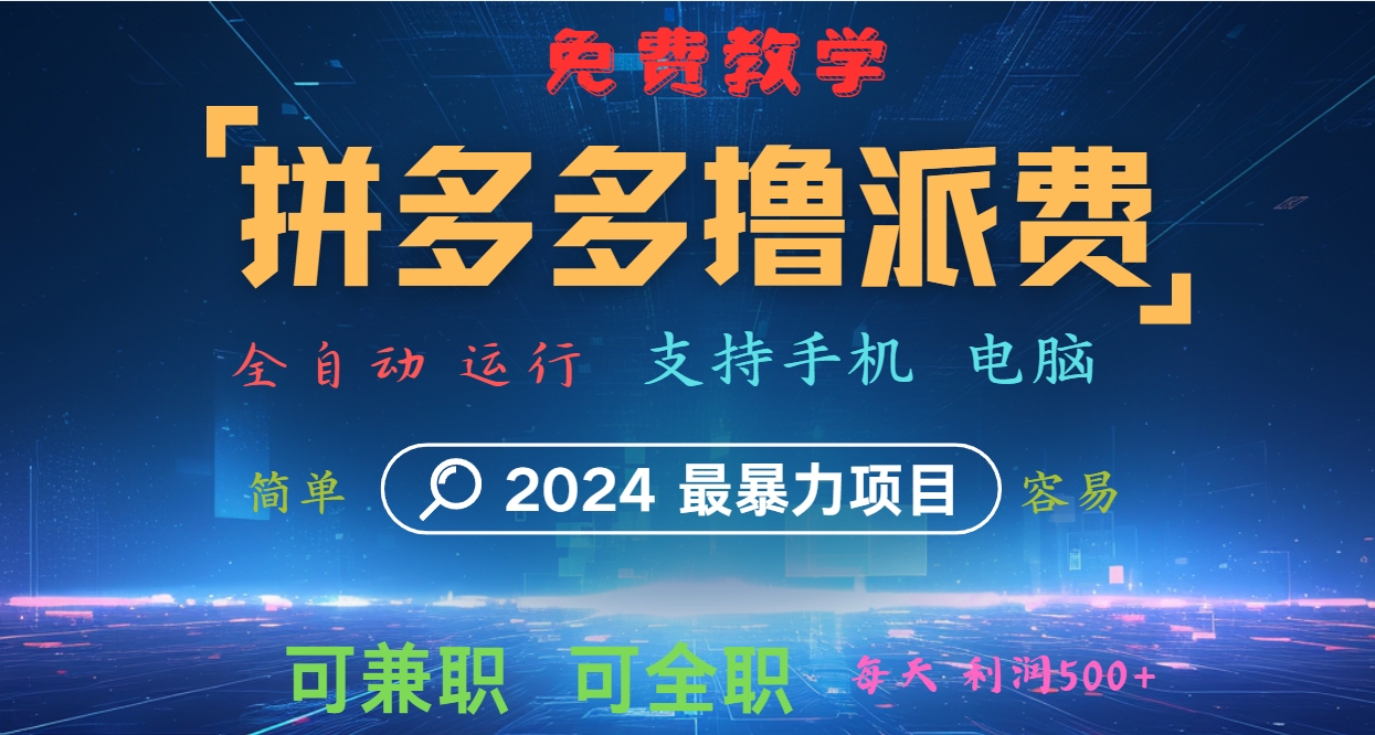 拼多多撸派费，2024最暴利的项目。软件全自动运行，日下1000单。每天利润500+，免费-搞钱日记