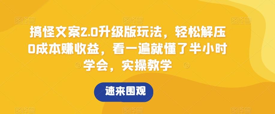 搞怪文案2.0升级版玩法，轻松解压0成本赚收益，看一遍就懂了半小时学会，实操教学【揭秘】-搞钱日记