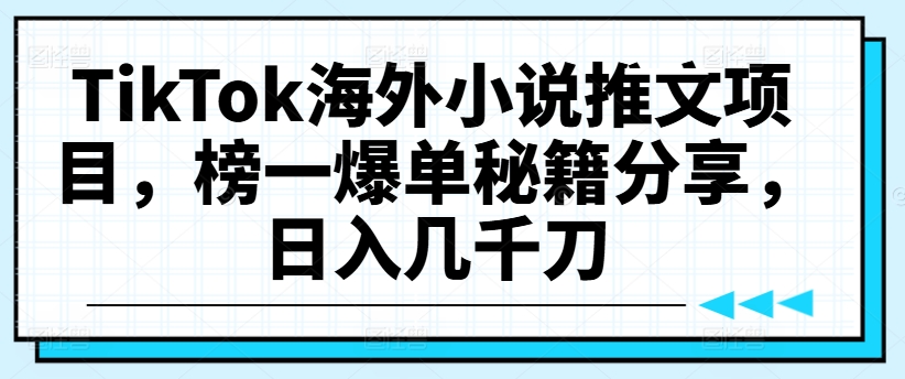 TikTok海外小说推文项目，榜一爆单秘籍分享，日入几千刀-搞钱日记