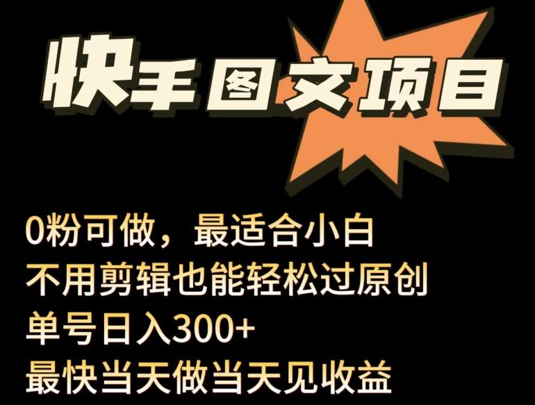 24年最新快手图文带货项目，零粉可做，不用剪辑轻松过原创单号轻松日入300+【揭秘】-搞钱日记