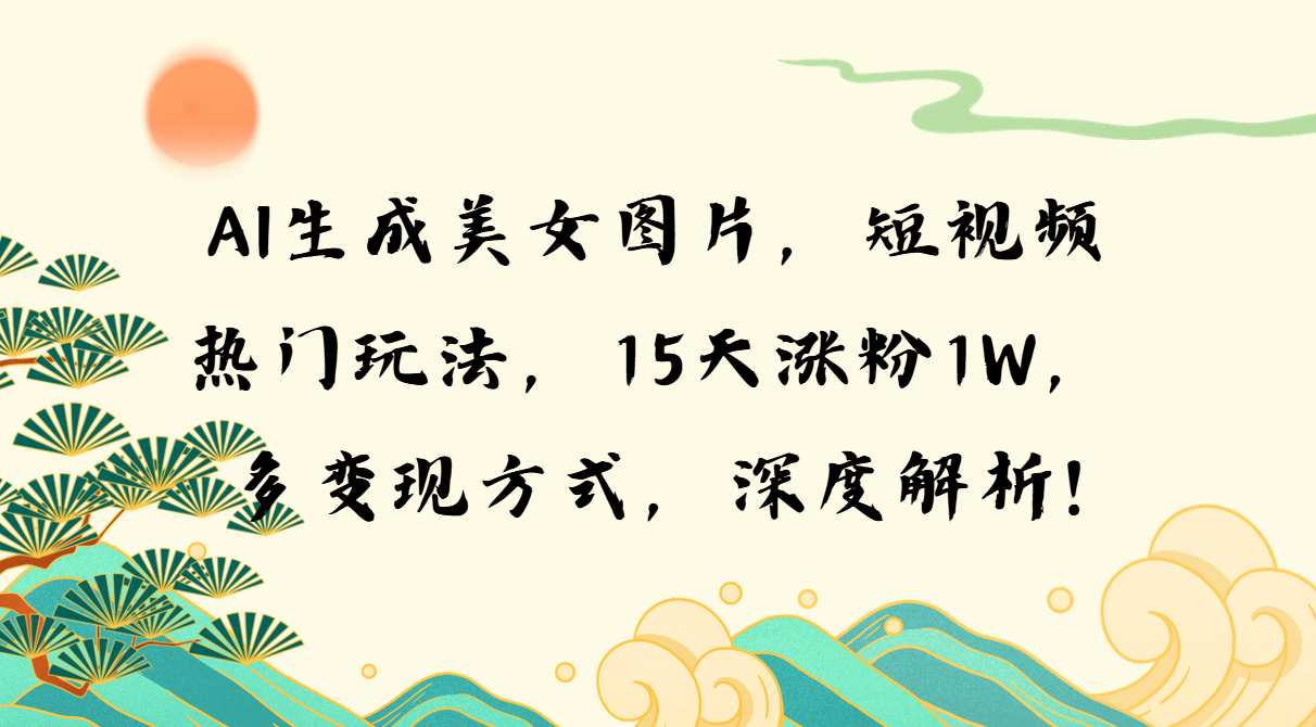 AI生成美女图片，短视频热门玩法，15天涨粉1W，多变现方式，深度解析!-搞钱日记