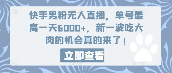 快手男粉无人直播，单号最高一天6000+，新一波吃大肉的机会真的来了-搞钱日记