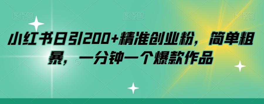 小红书日引200+精准创业粉，简单粗暴，一分钟一个爆款作品【揭秘】-搞钱日记