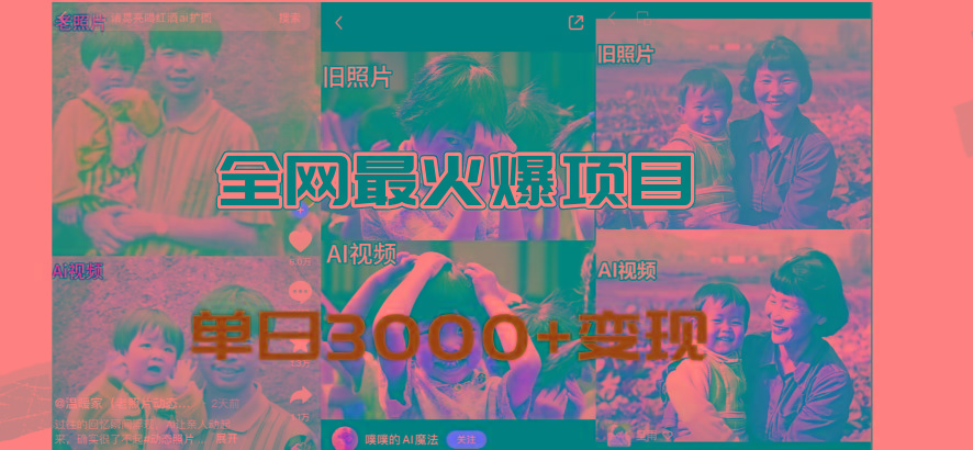 全网爆火的AI让老照片动起来教程，蹭热点日赚3000+，内含免费工具一键...-搞钱日记
