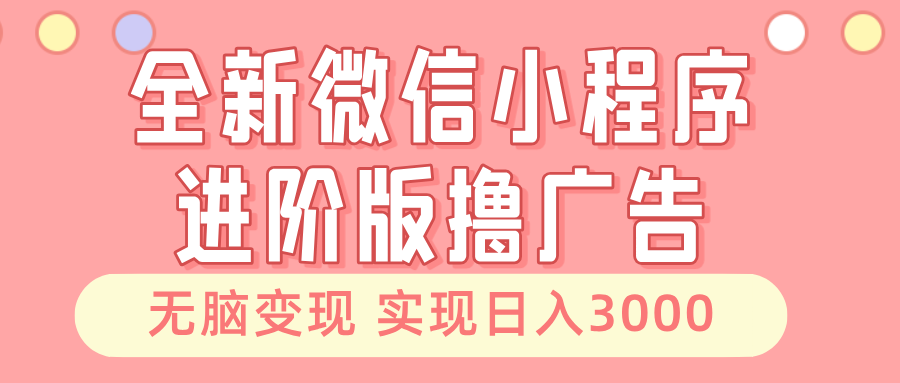 全新微信小程序进阶版撸广告 无脑变现睡后也有收入 日入3000＋-搞钱日记