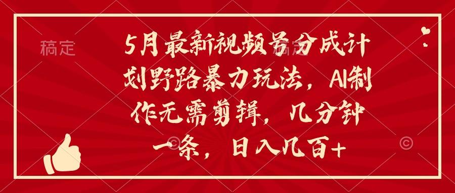 5月最新视频号分成计划野路暴力玩法，ai制作，无需剪辑。几分钟一条，...-搞钱日记