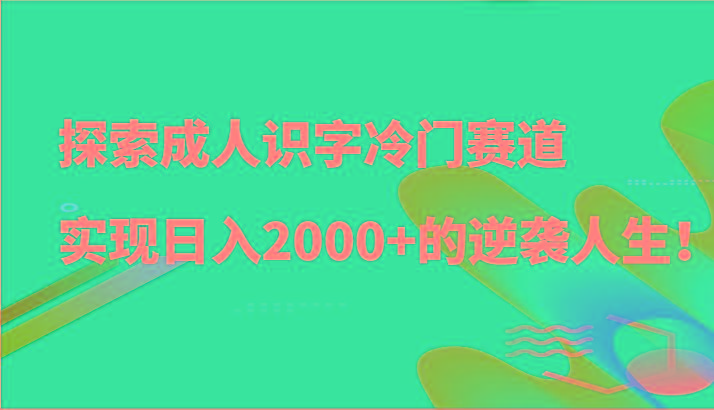 探索成人识字冷门赛道，实现日入2000+的逆袭人生！-搞钱日记