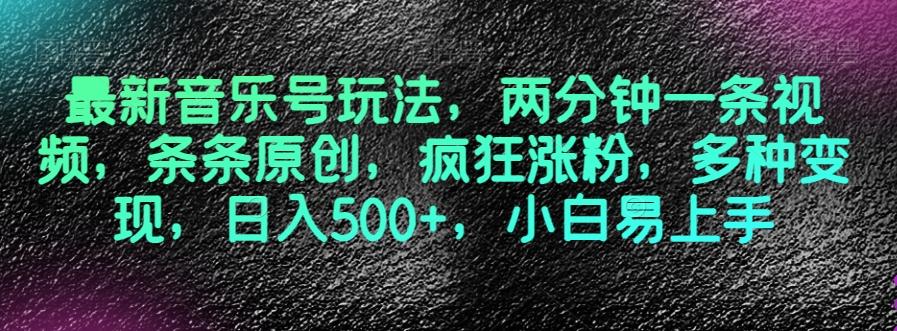 最新音乐号玩法，两分钟一条视频，条条原创，疯狂涨粉，多种变现，日入500+，小白易上手【揭秘】-搞钱日记